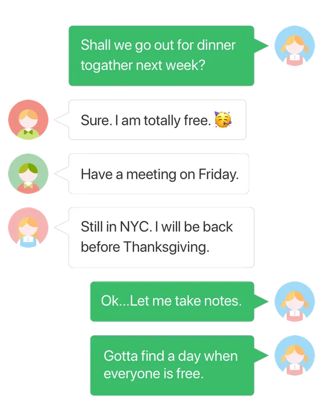 Conversation about scheduling a dinner party.